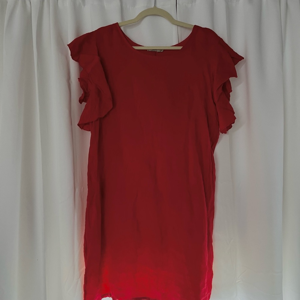 Linen Ruffle Sleeve Dress